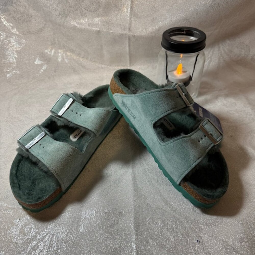 {NWT} $298 BIRKENSTOCK Arizona Shearling Beryl Suede Leather/Shearling